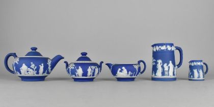 Five Pieces of Wedgwood Jasperware Teawares to Comprise Teapot, Hot Water Pot, Milk Jug, Sugar and a