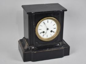 A Late Victorian/Edwardian Black Slate Mantel Clock with Eight Day Movement, Crack to Top, 22cms