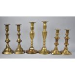 Three Pairs of Brass Candlesticks, Tallest 28cms High