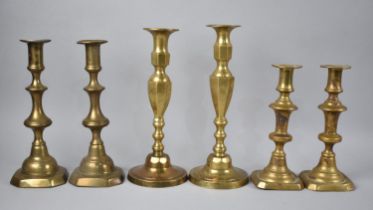 Three Pairs of Brass Candlesticks, Tallest 28cms High