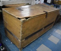 A Large 19th Century Country House Pine Feed Bin Store with Iron Mounts and Clasp, the Hinged Top