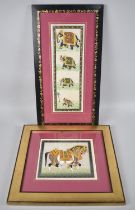 Two Indian Framed Paintings on Silk, Elephants and Horse