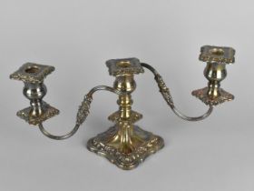 A Silver Plated Three Branch Candelabra, 38cms Wide and 17cms High