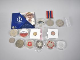 A Collection of Various Enamelled and Other Coins relating to WWII together with a WWII Medal and an