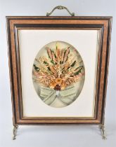 A Modern Fire Screen with Dried Flower Arrangement to Centre, Brass Carry Handle, 52cm wide