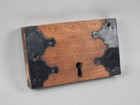 A 19th Century Iron and Brass Door Lock in Wooden Frame, no Key, 23x14cm