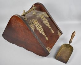 A Late Victorian/Edwardian Brass Mounted Mahogany Coal Scuttle with Shovel, 56cms Long