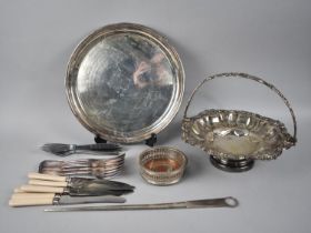 A Collection of Various Cutlery, Meat Skewer, Cake Basket and Circular Tray