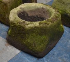 A Circular Hand Carved Sandstone Mortar or Well Stone with Canted Sides, 30x20cm high