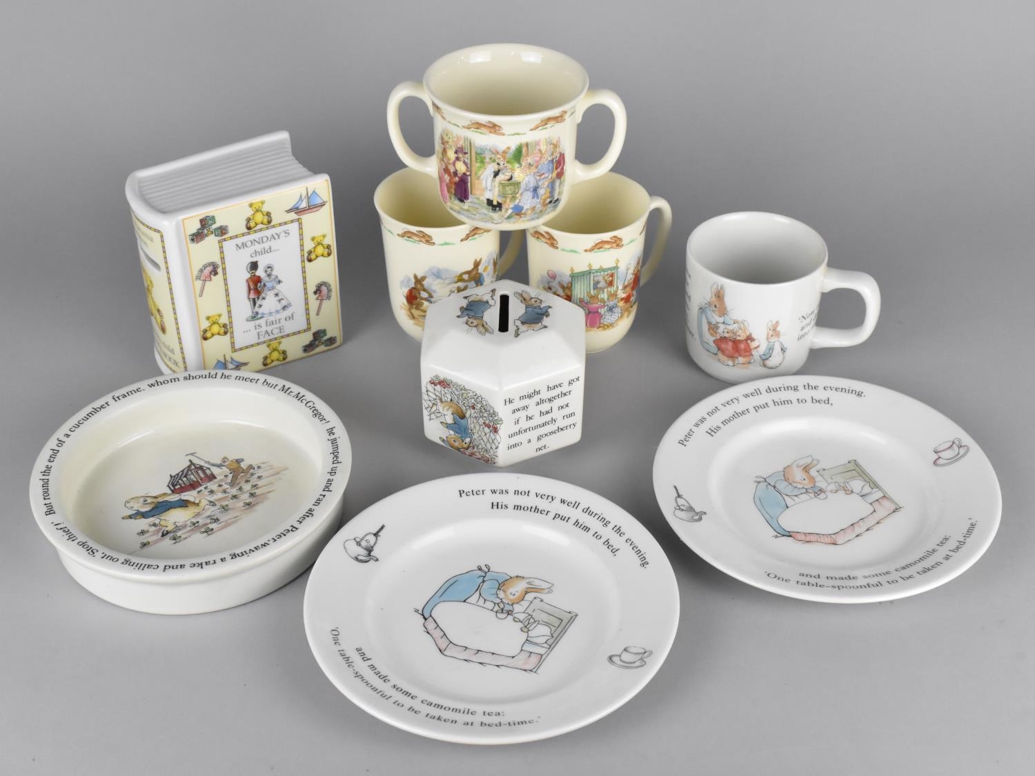 A Collection of Various Children's China to Comprise Wedgwood Peter Rabbit Plates, Baby's Bowl,