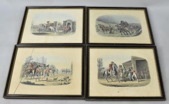 A Set of Four 19th Century Hogarth Framed Coloured Engravings, Military Incidents, R.G Reeve, Frames