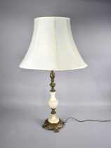 A Mid/Late 20th Century Onyx and Brass Table Lamp with Shade, Overall Height 88cms