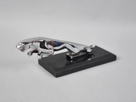 A Modern Reproduction Chromed Jaguar Mascot Set on Marble Rectangular Plinth, Total Length 22cms