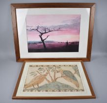 A Framed African Landscape Print together with an Australian Bird Print