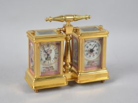 A Reproduction Brass Framed French Style Desktop Weather Station with Clock and Thermometer,