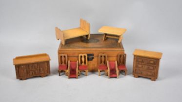 A Vintage Wooden Box Containing Dolls House Furniture