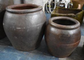 Two Salt Glazed Pots, Graduated Sizes, 44cm and 35cm high