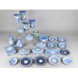 Twenty-Five Pieces of Wedgwood Jasperware to Comprise Vases, Lidded Boxes, Dishes etc