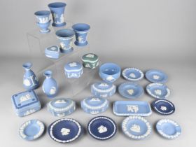 Twenty-Five Pieces of Wedgwood Jasperware to Comprise Vases, Lidded Boxes, Dishes etc