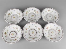 A Set of Six Early 19th Century English Bowls Having Moulded Sides and Hand Painted with Floral