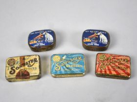 Five Vintage Tins for Gramophone Needles, His Master's Voice and Songster all containing needles