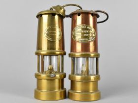 Two Small Brass Models of Vintage Miner's Safety Lamps, Each 17.5cms High