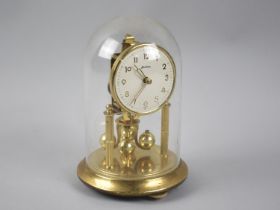 A Mid 20th Century Brass Bentima Pillar Clock under Glass Dome, 17.5cms High