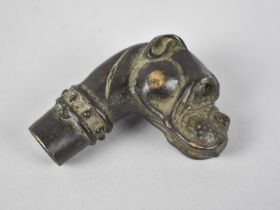 A Patinated Bronze Walking Stick Handle in the Form of a Bulldog, 6.5cms High