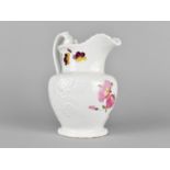 A 19th Century English Porcelain Jug Having Moulded Floral Body and Hand Painted with Flowers,