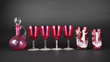A Collection of Various 19th/20th Century Cranberry Glass to Comprise Two "Mary Gregory" Beakers,