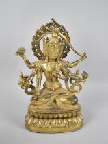 A Gilt Bronze Thai Deity on Lotus Throne with Stone Mounts, 23cms High