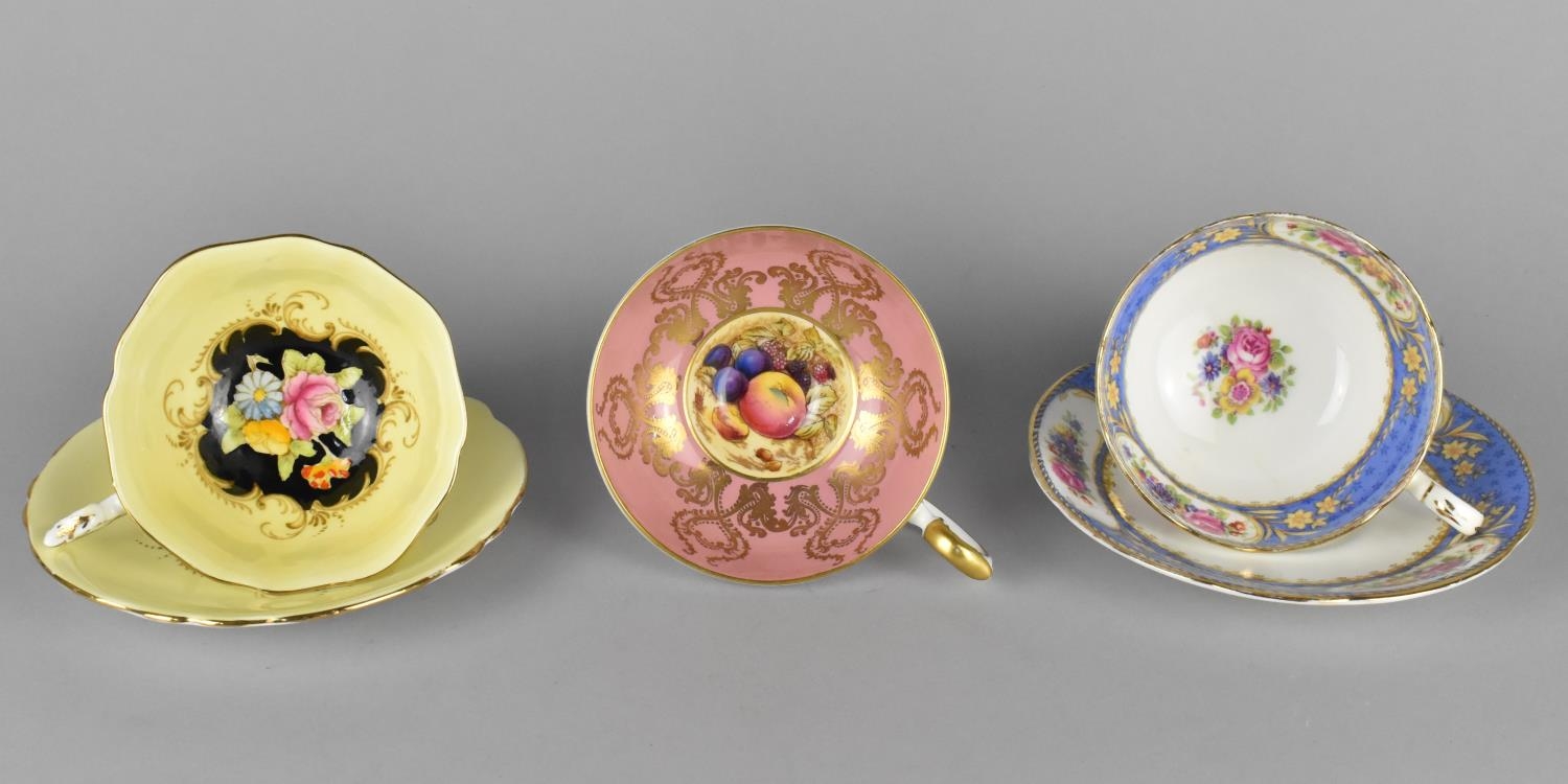 An Aynsley D. Jones Orchard Fruit Pink Ground Cabinet Cup Enriched with Gilt Detail, No. 2832