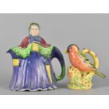 A Novelty Teapot Modelled as an Old Lady Together with a Burleigh Ware Jug Modelled as a Bird,