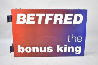 A Large Modern Wall Mounting Double Sided Metal Sign for Betfred, 90cms by 60cms