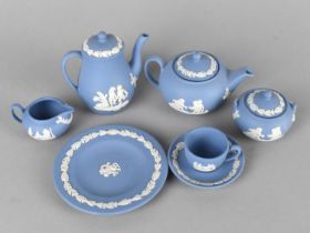 A Miniature Wedgwood Jasperware Six Piece Tea Service to Comprise Cup and Saucer, Coffee Pot, Tea