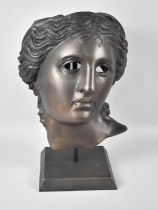 A Large Modern Cast Metal Mask Sculpture of a Classical Maiden on Museum Style Stand, 44cms High