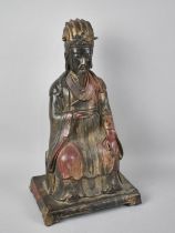 A Large and Heavy Cold Painted Chinese Bronze Study of Seated Deity, 36cms High