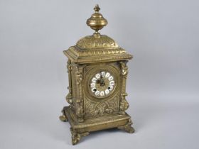 A Mid 20th Century French Brass Mantel Clock with Individual Porcelain Numerals and Eight Day