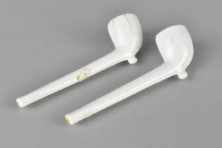 A Pair Of 18th Century Creamware Pottery Tobacco Pipes, 10cm Long