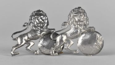 A Pair of Silver Lions Standing Guard Over the World, 5x5cm
