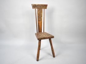 A Mid 20th Century Ben Setter of Totnes Three Legged Spinning Chair with Celtic Design, Stamped