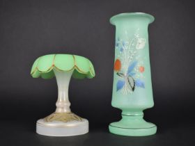 A Victorian Opaque Glass Vase Having Green Opaque Inverted Rim Top Supported on Tapering White