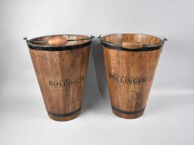 A Pair of Reproduction Iron Mounted Coopered Wine Buckets for Champagne Bollinger, 30cms Diameter