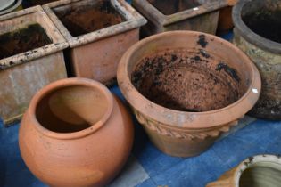 A Modern Circular Terracotta Planter with Rope Border, 55cm Diameter and a Terracotta Garden Jar