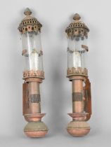 A Pair of Reproduction GWR Railway Carriage Lamps, 35cm high