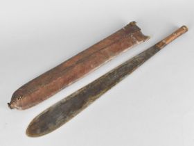 A Vintage Wooden Handled Maasai Simi in Animal Skin Scabbard , Total Length 57cm