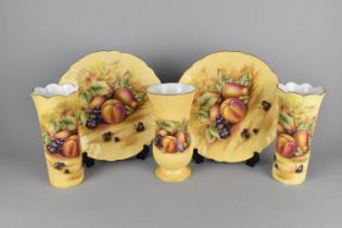 Five Pieces of Aynsley Orchard Gold to Comprise Pair of Vases, 21cm high, Single Vase, 20cm high and