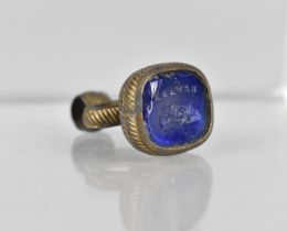 A Late 19th Century Intaglio Fob Seal with Blue Stone Carved with Snake in Grass and Inscribed '