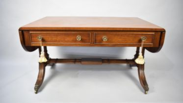 A Reproduction Two Drawer Drop Leaf Coffee Table in the Form of a Sofa Table, 102cm Wide and 62cm