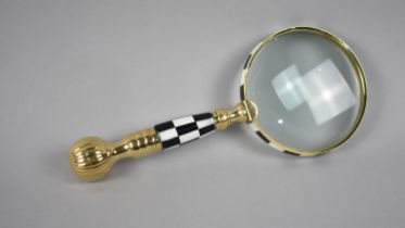 A Modern Brass Framed Desktop Magnifying Glass with Chequered Design, 24cm Long